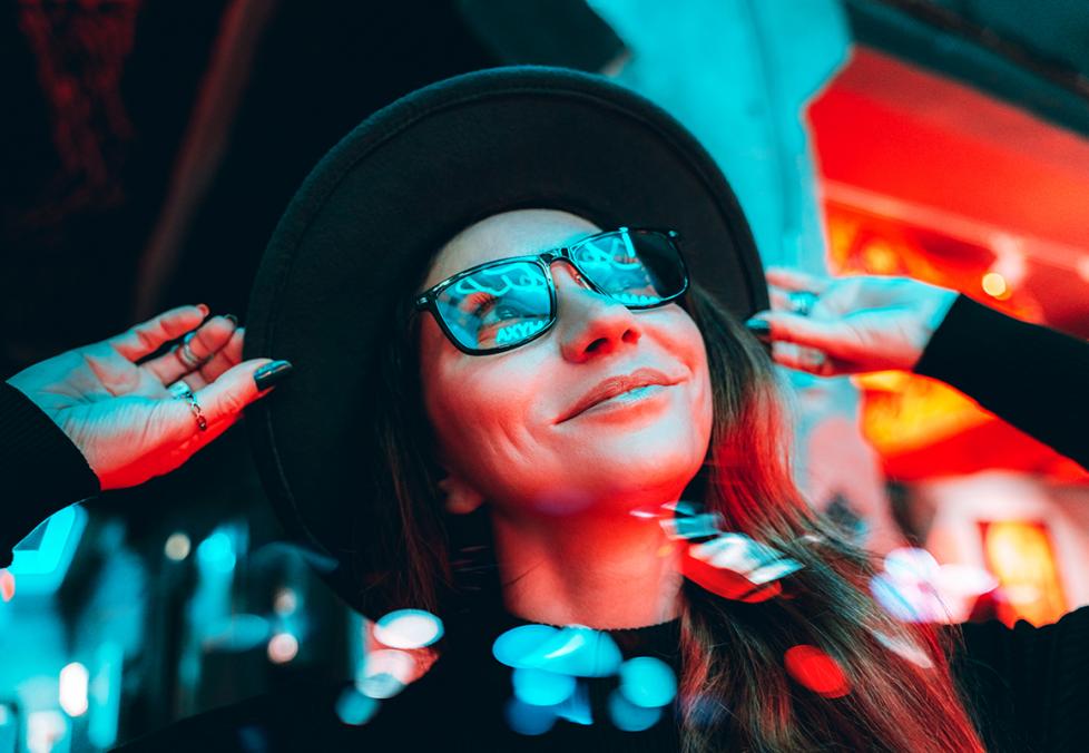 Person looking up with glasses