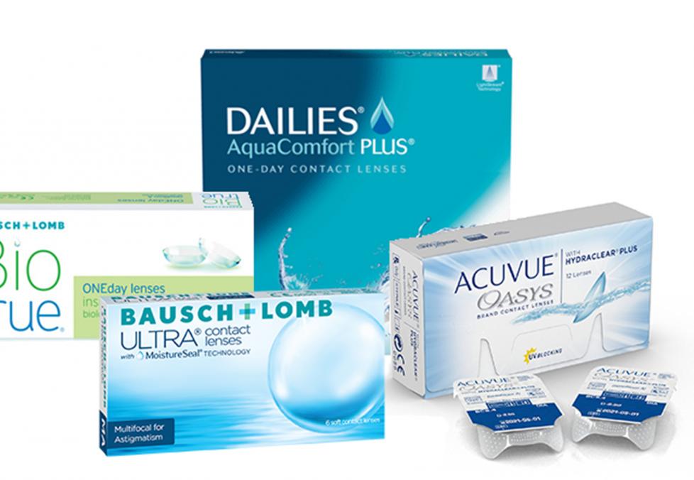 Assorted daily and extended wear contact lens boxes