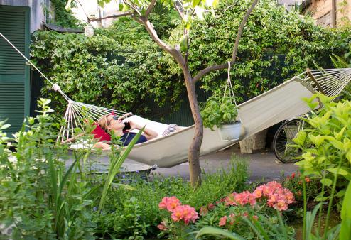 Person sleeping in a hammock