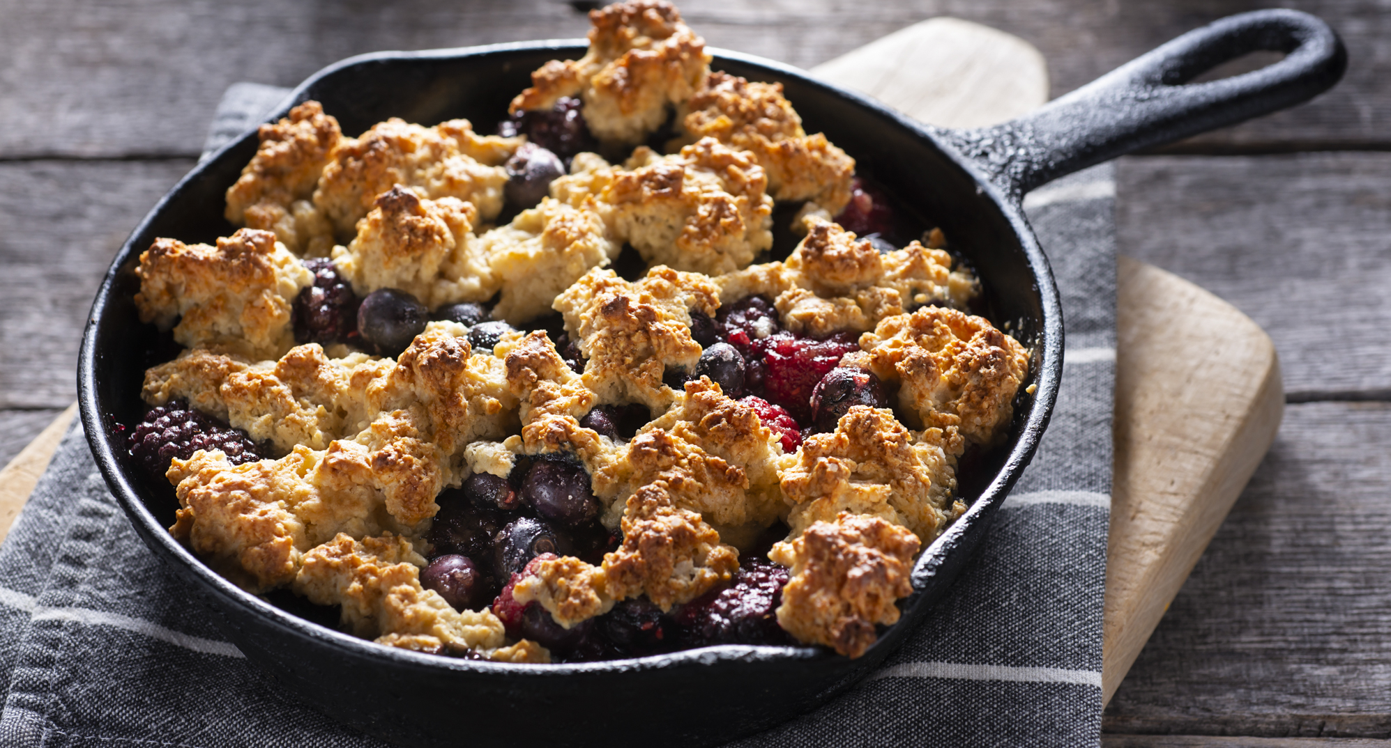 Mixed berry cobbler with whole wheat biscuit topping
